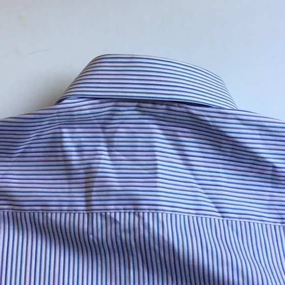 ETON slim light blue & brown pinstriped cotton shirt Sz 15 made in Europe - Picture 8 of 8